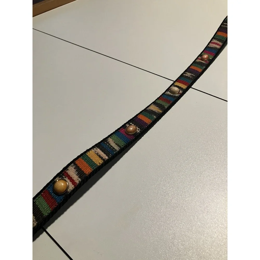 Absolutely‎ Fresh Prestige Leather Woven Multi-Color Cabochon Studded Belt S/M